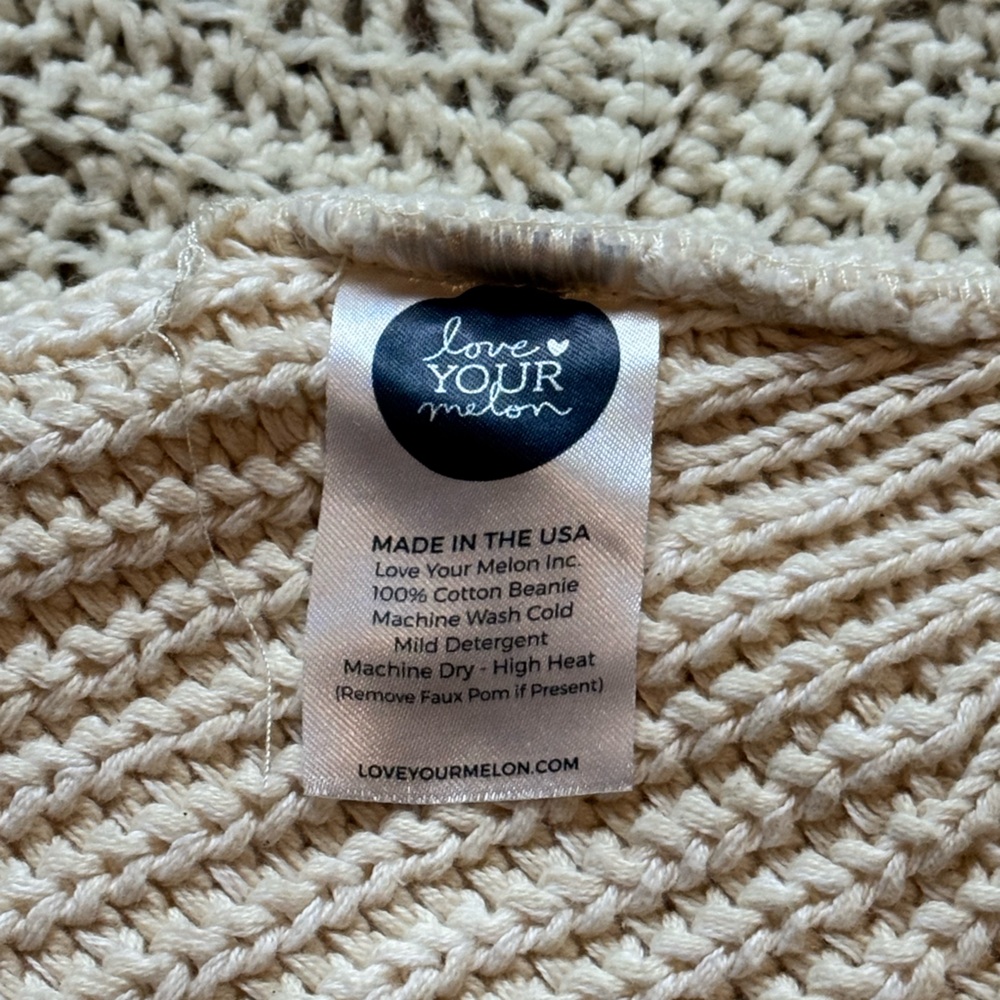 Love Your Melon Two Pack Tan Knit Beanie & White Knit Beanie Thick Crochet - Picture 7 of 8
